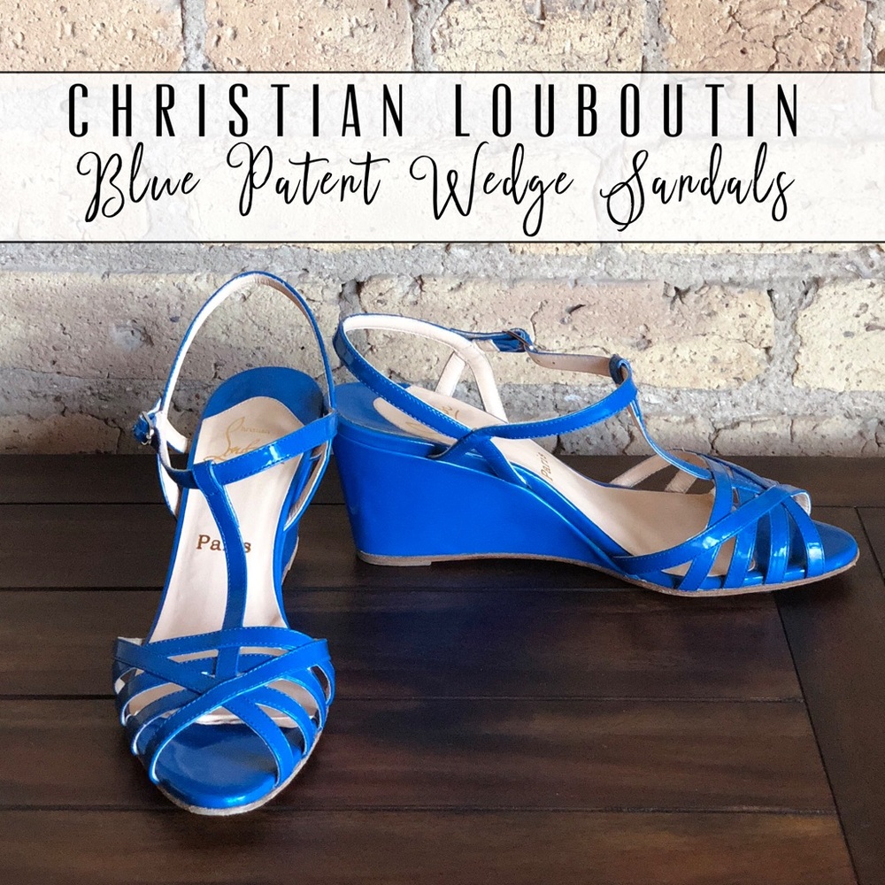 Christian Louboutin Blue Patent Wedge Sandals